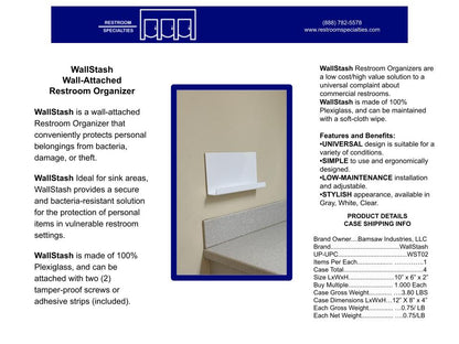 WallStash - Wall Attached Organizer $16.95/unit (Sold in 4-Packs)